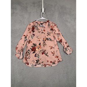 Zac & Rachel Mauve Floral Roll Tab Hi‎ Lo Tunic Blouse Soft Polyester Small